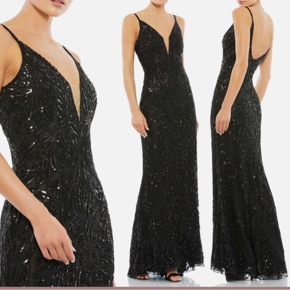 NWT Mac Duggal 5107 Embellished Leaf Evening Gown Black SIZE 2